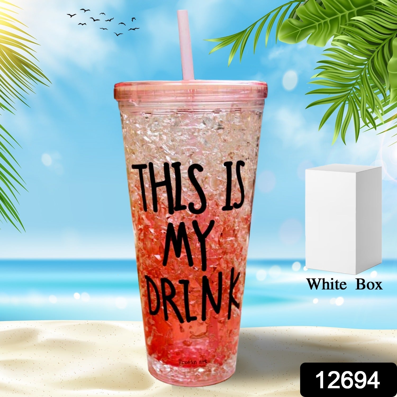 12694 Plastic Creative Cold Drink Cup, Reusable Tea Coffee Tumbler with Lid and Straw, Double Wall Plastic Drinking Sport Bottle, Travel Tumbler 12694 Plastic Creative Cold Drink Cup, Reusable Tea Coffee Tumbler with Lid and Straw, Double Wall Plastic Drinking Sport Bottle, Travel Tumbler